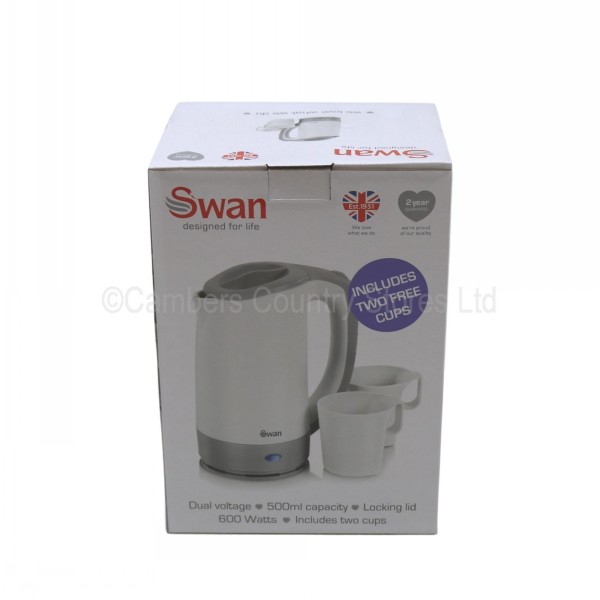 Swan Dual Voltage Travel Kettle 0.5L c w 2 Cups Cambers Country